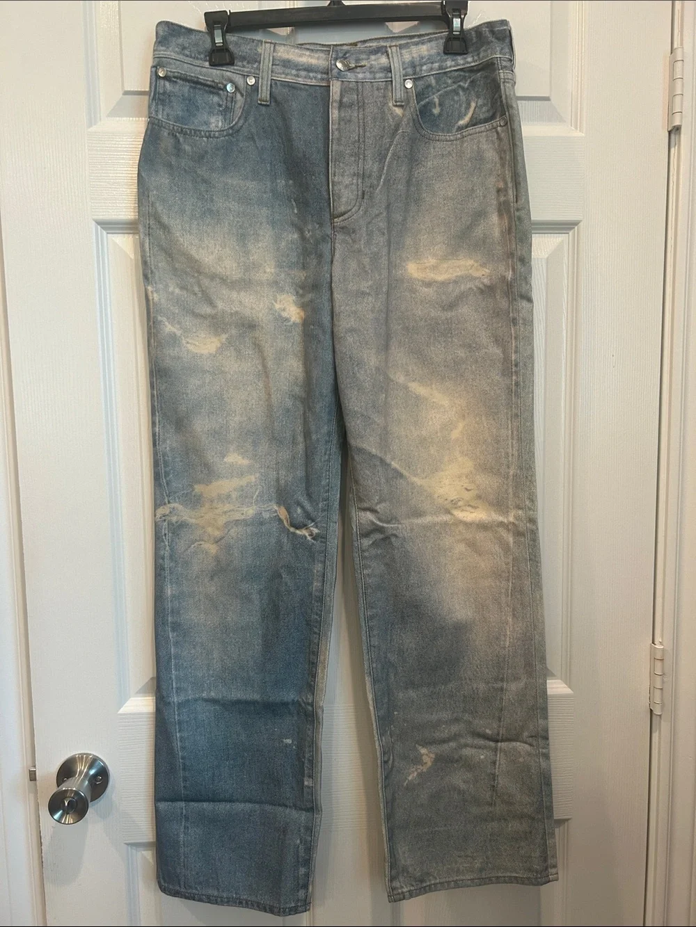 POINT SUR x J.CREW Collaboration Printed-On Distressed Loose Straight Jeans